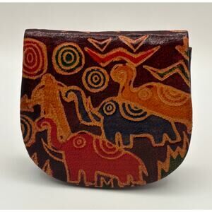 Hand Tooled Embossed Genuine Leather Made in India Coin Purse 
Snap Closure